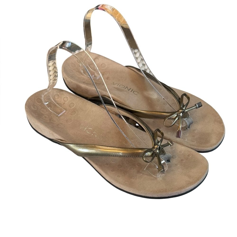 Vionic Bella II Gold Bow Toe Post Thong Flip Flop Sandal Comfort Size 10 - Picture 3 of 13